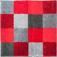 Casilin Badmat Antislip Blocks - 50x60cm - Rechthoekige Douchemat - Waterabsorberend - Wasbaar en Sneldrogend - Acryl - Rood, Grijs
