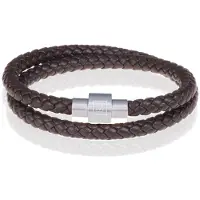Memphis leren wrap armband Donkerbruin Zilver-19cm