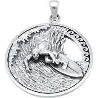 MOOYE ® - Collectie Zilveren Golfsurfer rond kettinghanger