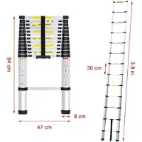 VDT telescopische ladder 3,8m Telescoopladder, uitschuifbaar, Aluminium