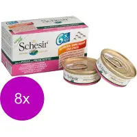 Schesir Kat Mp Blik Gelei 6x50 g - Kattenvoer - 8 x Kipfilet&Ham