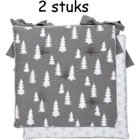 Clayre & Eef - Stoelkussen - Kerst - Let's stay Home - Wit Grijs - 40 x 40 cm - 2 stuks