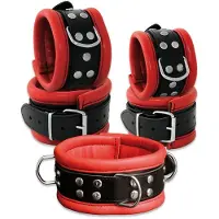 Kiotos Leren enkelboeien 6.5 cm breed gevoerd - rood/zwart