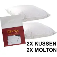 ISleep Veren Hoofdkussen Set (2 Kussens + 2 Moltonslopen) - Medium - 60x70 cm - Wit