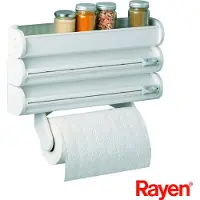 Rayen Rollenhouder - Wit - voor 3 rollen en bovenop een bakje voor kruiden