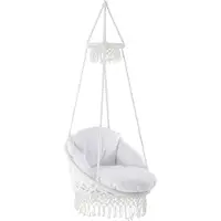 VIVERE Polyester Macrame Deluxe Stoel met Franje - Off White Wit