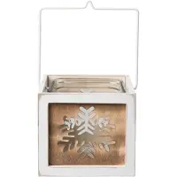 Clayre & Eef Waxinelichthouder | 15*14*13 cm | Wit | Hout / glas | sneeuwvlok | | 6H1496L