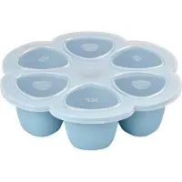 Beaba Premium kwaliteit silicone multiporties, thermische weerstand, hermetische deksel, Gemaakt in Italië, 6x150 ml blauw
