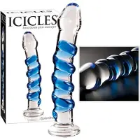 Icicles Glazen Dildo met Opvallende Blauwe Groeven