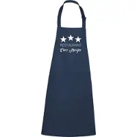 Kariban Mijncadeautje - Luxe keukenschort - Drie sterren restaurant - met voornaam - Blauw
