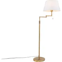 QAZQA Vloerlamp brons met witte kap en verstelbare arm - Ladas Deluxe