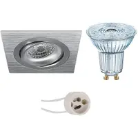 BES LED LED Spot Set - OSRAM Parathom PAR16 940 36D - Pragmi Borny Pro - GU10 Fitting - Dimbaar - Inbouw Vierkant - Mat Zilver -