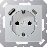 JUNG A500 Dubbele USB Wandcontactdoos Met Kindbeveiliging (Europese Stekkerdoos) - A1520-15CAAL