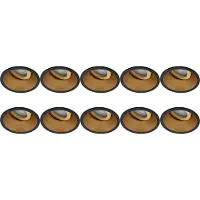 BES LED Spot Armatuur 10 Pack - Pragmi Zano Pro - GU10 Inbouwspot - Rond - Zwart/Goud - Aluminium - Kantelbaar - Ø93mm