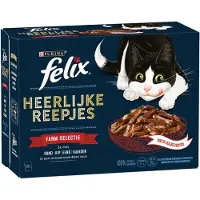 Felix 4x Kattenvoer Nat Heerlijke Reepjes Farm Selectie 12 x 80 gr
