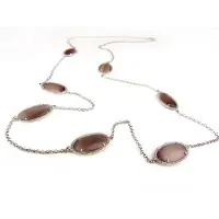 Sophie Zilveren halsketting halssnoer collier Model Oval met bruine stenen