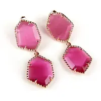 Sophie Zilveren oorringen oorbellen Model Hexagon met roze stenen