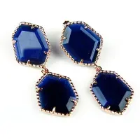 Sophie Zilveren oorringen oorbellen roos goud verguld Model Hexagon met donkerblauwe stenen