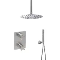 Mueller Cross inbouw regendouche met plafond arm en hoofddouche 20cm RVS look