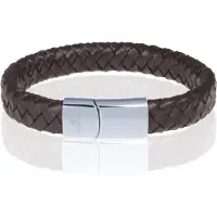 Memphis gevlochten leren armband Bruin Zilver-19cm