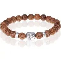 Memphis Bruine houten kralen armband zilverkleurige Buddha