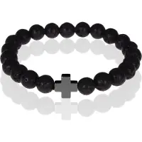 Memphis kralen armband Lavasteen Zwart Kruis