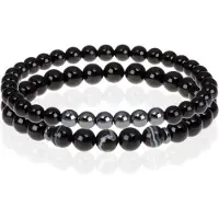 Memphis kralen armband Onyx met wit gestreept natuursteen