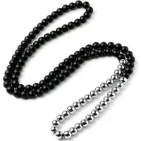 Memphis kralen ketting Heren Onyx Hematiet Zwart Zilverkleurig- 85cm