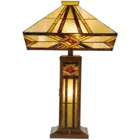 Clayre & Eef Tiffany tafellamp GLENYS, crème / amber, Woon-/ Eetkamer, Glas, Tiffany, tafellamp