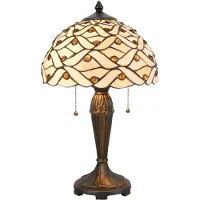 Clayre & Eef Tafellamp 5181 in Tiffany-design, crème / amber, Woon-/ Eetkamer, Glas, Tiffany, tafellamp