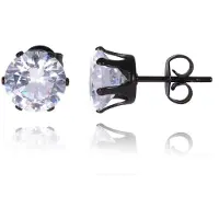 LGT JWLS LGT Jewels Stud oorbellen Edelstaal Zwart Ronde Zirkonia Transparant-6mm