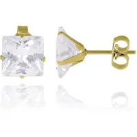 LGT JWLS Classic Stud Oorbellen Vierkant - Transparant Goud-6mm