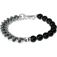 LGT JWLS Zwarte kralen armband met RVS Link Chain