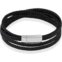 LGT JWLS Mendes Wikkelarmband Gevlochten Leer Edelstaal sluiting