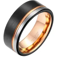TJ Tom Jaxon Wolfraam heren ring Groef Zwart Zilverkleurig Rose-21mm