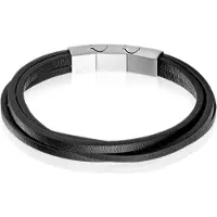 Mendes Heren armband Leer Edelstaal Verstelbaar Zwart Zilverkleurig