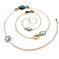 Sophie Zilveren halsketting collier halssnoer roos goud verguld Model Square gezet met blauwe en turkooise stenen