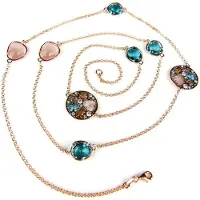 Sophie Zilveren ketting collier halssnoer roos goud verguld model Colorfull Shine gezet met bruine en blauwe stenen