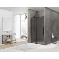 Van Rijn Products ST06300 Nisdeur Met Vast Deel 140 X 200cm Rookglas Zwart - Veiligheidsglas - Douche, Douchedeuren