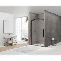 Van Rijn Products ST06300 Nisdeur Met Vast Deel 140 X 200cm Helder Glas Zwart - Veiligheidsglas - Douche, Douchedeuren