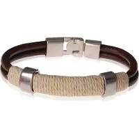 LGT JWLS LGT Jewels bruine leren armband Geel Touw - 20.5cm