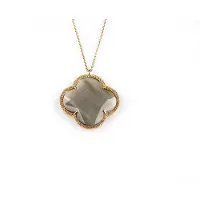 Sophie model Fiori grote klaver ketting in zilver roze verguld grijze klaver