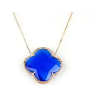 Sophie model Fiori grote klaver ketting in zilver roze verguld kobaltblauwe klaver