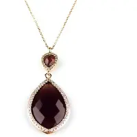 Sophie model Markies collier in zilver roze verguld gezet bordeaux steen en cubic zirconia