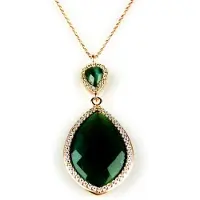 Sophie model Markies collier in zilver roze verguld gezet donkergroene steen en cubic zirconia