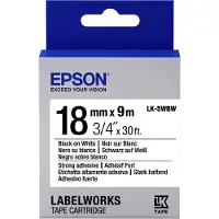 Epson LK-5WBW extra klevende tape zwart op wit 18mm (origineel)