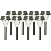 Lumineo 8x Buiten LED RVS lantaarn stekers solar verlichting 24 cm -