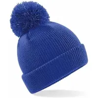 Beechfield Winter muts voor kinderen kobalt blauw gebreid met pompom - jongens
