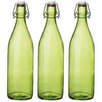 Huismerk Set van 3x stuks groene giara flessen met beugeldop 30 cm van 1 liter