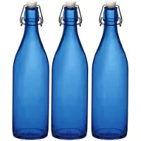 Huismerk Set van 3x stuks blauwe giara flessen met beugeldop - Woondecoratie